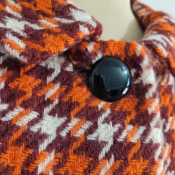 Banana Republic Wool Blend Houndstooth Jacket Medium Orange Red Winter Blazer - Picture 6 of 15